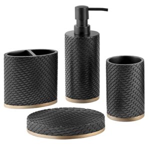 allure home creation amal 4-piece resin bathroom accessory set black w/brushed gold finish