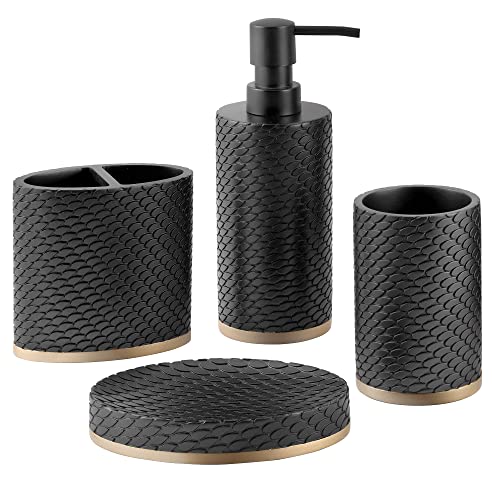 Allure Home Creation Amal 4-Piece Resin Bathroom Accessory Set Black w/Brushed Gold Finish