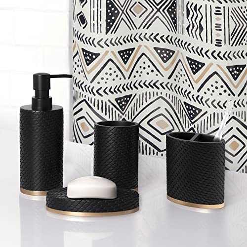 Allure Home Creation Amal 4-Piece Resin Bathroom Accessory Set Black w/Brushed Gold Finish