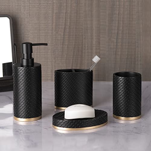 Allure Home Creation Amal 4-Piece Resin Bathroom Accessory Set Black w/Brushed Gold Finish