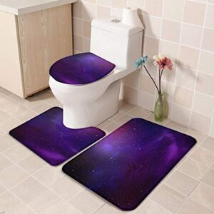 Fantasy Star Bath Rugs Set 3 Piece, Purple Starry Sky Washable Memory Foam Non-Slip Contour Mat Toilet Lid Cover Bath Mat Sets for Bathroom Decor, 18"x30"+14"x18"+15"x18" Small Size