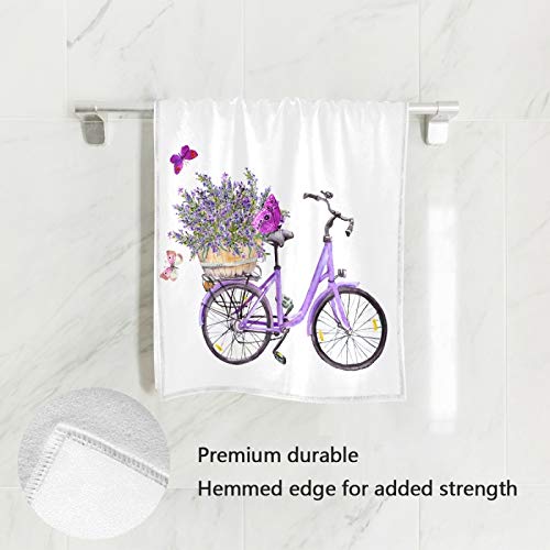 Spring Summer Lavender Butterflies Soft Hand Towels 16x30,Decorative Purple Lilac Floral Watercolor Fingertip Kitchen Dish Towels Washcloth for Bathroom, Hotel, Gym and Spa