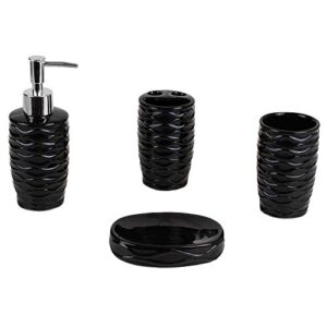 home basics curves textured 4 piece bath bathroom accessory set (black)