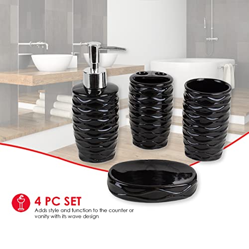 Home Basics Curves Textured 4 Piece Bath Bathroom Accessory Set (Black)