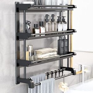 giznxba adhesive hanging shower caddy, 3 tier stainless steel bathroom organizer, shower shelves for tile walls with removable hook shower rack organizer with towel rack (color : /black, size : 50cm)