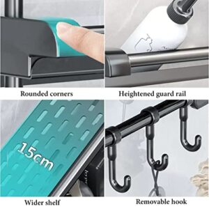 GIZNXBA Adhesive Hanging Shower Caddy, 3 Tier Stainless Steel Bathroom Organizer, Shower Shelves For Tile Walls With Removable Hook Shower Rack Organizer With Towel Rack (Color : /Black, Size : 50cm)