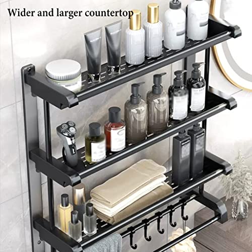 GIZNXBA Adhesive Hanging Shower Caddy, 3 Tier Stainless Steel Bathroom Organizer, Shower Shelves For Tile Walls With Removable Hook Shower Rack Organizer With Towel Rack (Color : /Black, Size : 50cm)