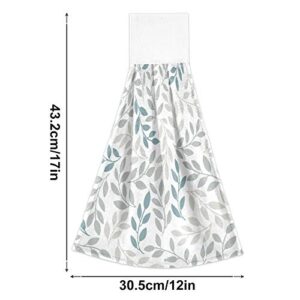 Blue Gray Leaves Branches Hanging Kitchen Towel 12 x 17 Inch Gray Leaf Spring Flowers Hand Tie Towels Set 2 Pcs Tea Bar Dish Cloths Dry Towel Soft Absorbent Durable for Bathroom Laundry Room Decor