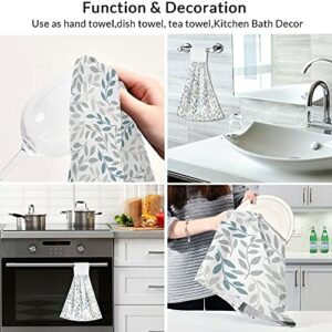 Blue Gray Leaves Branches Hanging Kitchen Towel 12 x 17 Inch Gray Leaf Spring Flowers Hand Tie Towels Set 2 Pcs Tea Bar Dish Cloths Dry Towel Soft Absorbent Durable for Bathroom Laundry Room Decor