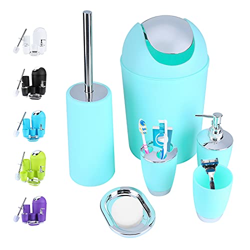 Zerone 6pcs Bathroom Accessory Set, Plastic Sink Accessory Set Includes Toothbrush Holder Toothbrush Cup Soap Dish Toilet Brush Holder Waste Bin Tumbler Straw Set