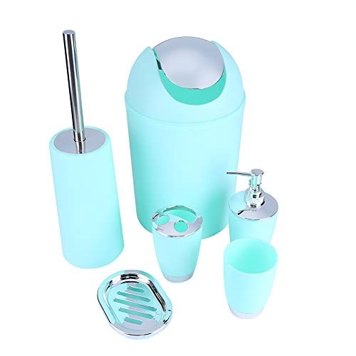 Zerone 6pcs Bathroom Accessory Set, Plastic Sink Accessory Set Includes Toothbrush Holder Toothbrush Cup Soap Dish Toilet Brush Holder Waste Bin Tumbler Straw Set