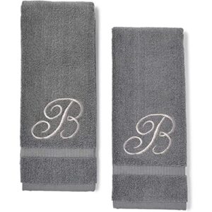 juvale 2 pack letter b monogrammed hand towels, gray cotton hand towels with silver embroidered initial b for wedding gift, bridal shower, baby shower, anniversary (16 x 30 inches)
