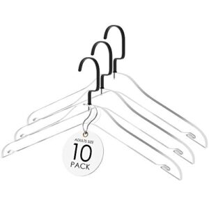 elavain acrylic hanger | sleek, modern clothes hanger with black hook | high end closest organizer space saving hangers for shirts, jackets, sweaters, tops & more | 10 pack