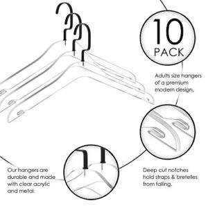 Elavain Acrylic Hanger | Sleek, Modern Clothes Hanger with Black Hook | High End Closest Organizer Space Saving Hangers for Shirts, Jackets, Sweaters, Tops & More | 10 Pack