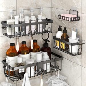biukpci 4 pack shower caddy shelf with 20 hooks and soap holder rustproof stainless steel shower shelves adhesive bathroom shower storage organizer