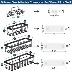 biukpci 4 Pack Shower Caddy Shelf with 20 Hooks and Soap Holder Rustproof Stainless Steel Shower Shelves Adhesive Bathroom Shower Storage Organizer