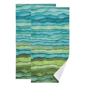oyihfvs hand drawn blue green waves 2 pieces face towel, highly absorbent cotton dish hand towels, soft washcloth for spa bathroom hotel kitchen beach gym yoga