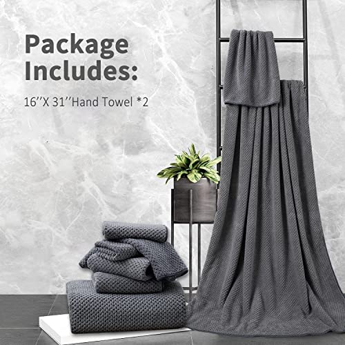 Dark Gray Hand Towels Set 2 Pack-16“x31”,Ultra Soft Microfibers Bathroom Towel Set Highly Absorbent Quick Dry Luxury Premium Towel Lightweight Durable Hand Towel Collection for Hotel Spa Gym Kitchen