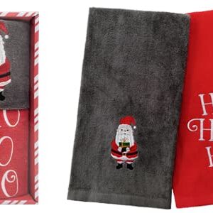 3-Piece Bathroom Accessory Set | Christmas Decor | Resin Soap Pump | 2 Embroidered Hand Towels | 3 Designs | Box Set | Great Gift | for Bathroom, Kitchen, Any Countertop | (Gifting Santa)