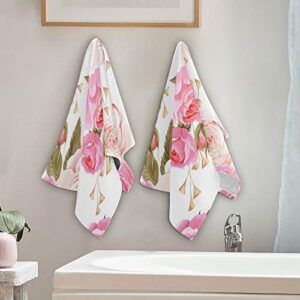 susiyo Beautiful Floral Pink Roses Hand Towels Set of 2 Luxury Print Decorative Bathroom Towels Super Soft Highly Absorbent Multipurpose Towels for Yoga Gym Spa Hotel Bathroom Kitchen 28x14 Inch