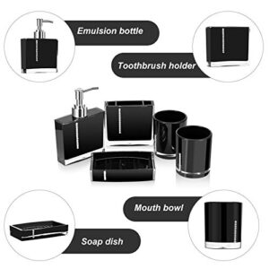 5 Pcs Bathroom Accessories Set, Bathroom Soap Dispenser Set Contain Emulsion Bottle, Tooth Brush Holder, Soap Dish, 2pcs Gargle Cup (Black)