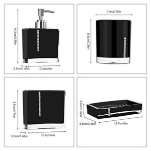 5 Pcs Bathroom Accessories Set, Bathroom Soap Dispenser Set Contain Emulsion Bottle, Tooth Brush Holder, Soap Dish, 2pcs Gargle Cup (Black)