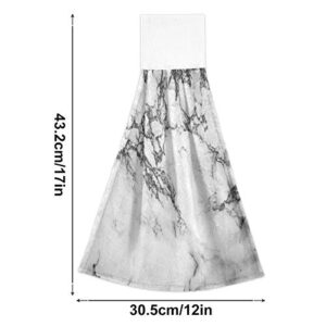 Black Gray White Marble Hanging Kitchen Towel 12 x 17 Inch Marbling Granite Stone Surface Hand Tie Towels Set 2 Pcs Tea Bar Dish Cloths Dry Towel Soft Absorbent Durable for Bathroom Laundry Room Decor