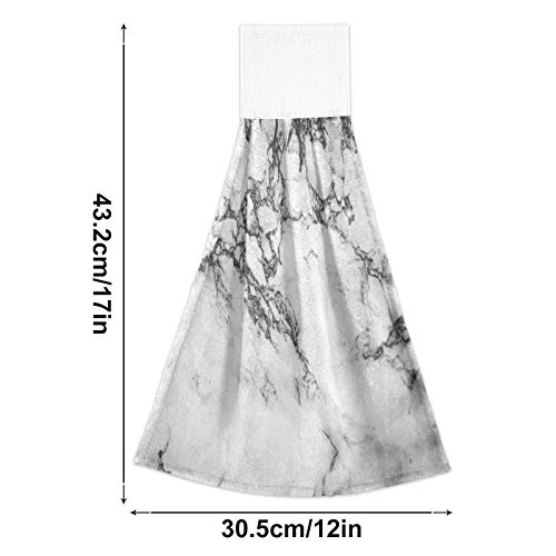 Black Gray White Marble Hanging Kitchen Towel 12 x 17 Inch Marbling Granite Stone Surface Hand Tie Towels Set 2 Pcs Tea Bar Dish Cloths Dry Towel Soft Absorbent Durable for Bathroom Laundry Room Decor