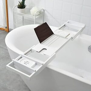 SDGH Extendable Bath Tub Caddy Wooden Bathtub Bridge Shelf Organizer Tray with Book Stand for Home Hotel Spa Salon