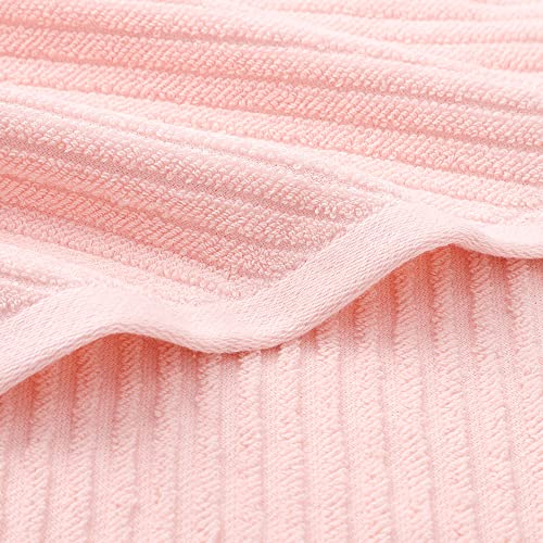 PiccoCasa Set of 2, Pink Ribbed Hand Towels for Bathroom 13 x 29 Inch 100% Cotton Soft Absorbent Soft Feeling Fast Drying Towels Hotel Spa Towel Face Towel