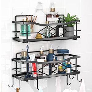 doimeri 2 pack with 6 hooks, self-adhesive shower caddy bathroom shelf, no drilling premium stainless steel shower rack for inside shower storage organizer （matte black）