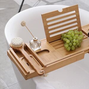 SDGH Bathroom Bath Bathtub Shelf Bridge Tub Caddy Tray Rack Retractable Wine Glass Book Holder Bathtub Rack Support