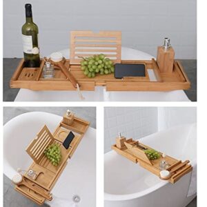 SDGH Bathroom Bath Bathtub Shelf Bridge Tub Caddy Tray Rack Retractable Wine Glass Book Holder Bathtub Rack Support