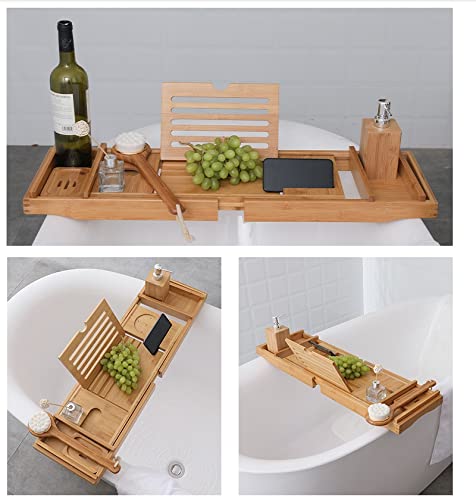 SDGH Bathroom Bath Bathtub Shelf Bridge Tub Caddy Tray Rack Retractable Wine Glass Book Holder Bathtub Rack Support