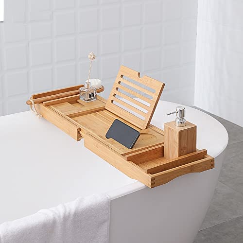 SDGH Bathroom Bath Bathtub Shelf Bridge Tub Caddy Tray Rack Retractable Wine Glass Book Holder Bathtub Rack Support