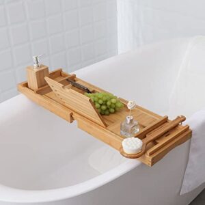 SDGH Bathroom Bath Bathtub Shelf Bridge Tub Caddy Tray Rack Retractable Wine Glass Book Holder Bathtub Rack Support