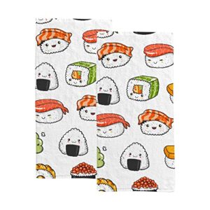 hand towel hand drawn cute japanese sushi face towel set of 2 fingertip towel kitchen tea bar dish cloths absorbent dry shower towel