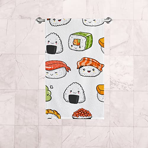 Hand Towel Hand Drawn Cute Japanese Sushi Face Towel Set of 2 Fingertip Towel Kitchen Tea Bar Dish Cloths Absorbent Dry Shower Towel