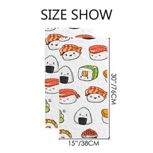 Hand Towel Hand Drawn Cute Japanese Sushi Face Towel Set of 2 Fingertip Towel Kitchen Tea Bar Dish Cloths Absorbent Dry Shower Towel