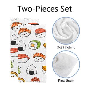 Hand Towel Hand Drawn Cute Japanese Sushi Face Towel Set of 2 Fingertip Towel Kitchen Tea Bar Dish Cloths Absorbent Dry Shower Towel