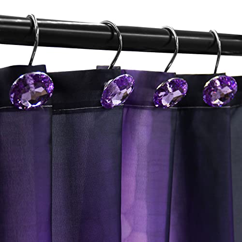 Gibelle 4 Pcs Bathroom Shower Curtain Set with Non-Slip Rugs, Toilet Lid Cover and Bath Mat, Purple Diamond Shaped Shower Curtain Hooks Set of 12