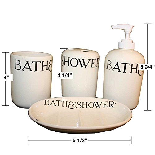 Renovators Supply Manufacturing Bathroom Accessories Housewarming Bathroom Decor Gift Set Includes Bath Tumbler, Countertop Soap Dish, Toothbrush Holder, Dispenser, Cream Ceramic Bath Organizer