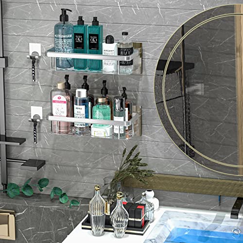 Shower Caddy Shelf, Adhesive Black Bathroom Shower Organizer,No Drilling Wall Mounted Shower Rack,Rustproof Bath Storage Basket for Bathroom,Toilet,Kitchen - 2 Pack