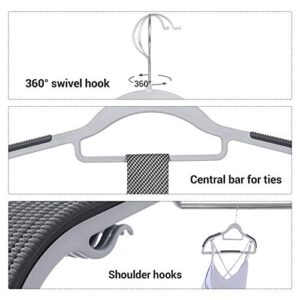 SONGMICS 50-Pack Hangers and 4-Pack Pants Hangers Bundle, Non-Slip Hangers for Closet Organization, Open-Ended, for Shirts, Suits, Pants, Light Gray, Dark Gray, Black UCRP20G50 and UCRI034B02