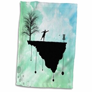 3d rose putt plastic in its place-disc golf silhouette putting with blue skies hand towel, 15" x 22"