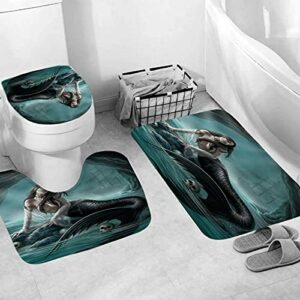 StarBlue-HGS 4PC Ocean Mermaid Waterproof Shower Curtain Set with Non-Slip Rugs, Toilet Lid Cover and Bath Mat Accessories with Hook Bathroom Decor