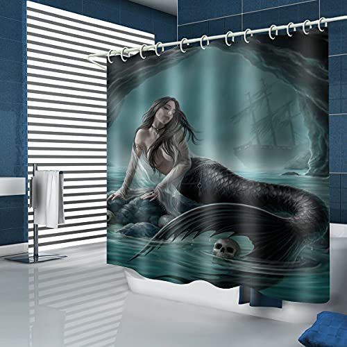 StarBlue-HGS 4PC Ocean Mermaid Waterproof Shower Curtain Set with Non-Slip Rugs, Toilet Lid Cover and Bath Mat Accessories with Hook Bathroom Decor