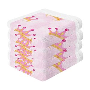 soft pink watercolor crown washcloth 12x12in set, 4 pack absorbent cotton towel square kitchen dishes towels, cleaning face hand towel fast drying