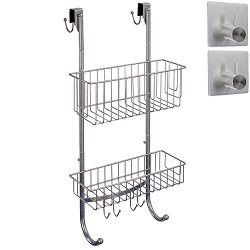 smartpeas Hanging Shelf for The Bathroom in Grey/Chrome Look - 2X Hanging Basket - 23.5'' x 12'' x 4.5'' - Stainless Steel - Shower Shelf Without Drilling - Extra: 2X Stainless Steel Adhesive Hooks