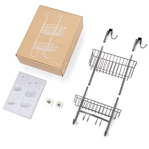 smartpeas Hanging Shelf for The Bathroom in Grey/Chrome Look - 2X Hanging Basket - 23.5'' x 12'' x 4.5'' - Stainless Steel - Shower Shelf Without Drilling - Extra: 2X Stainless Steel Adhesive Hooks